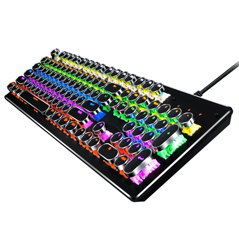 EOEKKY T75 Real Mechanical Keyboard Wired RGB Mixed Light Metal Esports Game Retro Punk Blue Axis