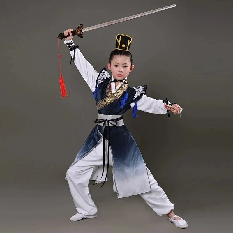 

2023 children chinese traditional kung fu uniforms martial arts costume sets for kids wushu embroidery performance clothing