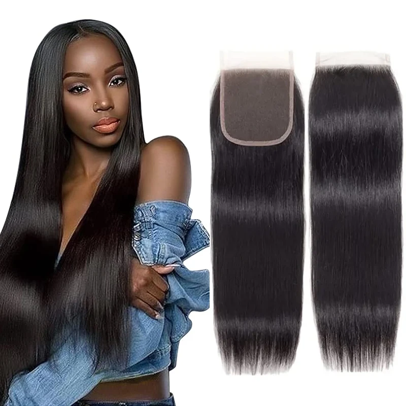 4x4 Lace up Natural Black Long Straight Hair Lace up Straight Hair 100% Unprocessed Brazilian Virgin Wig Straight Hair # 1B