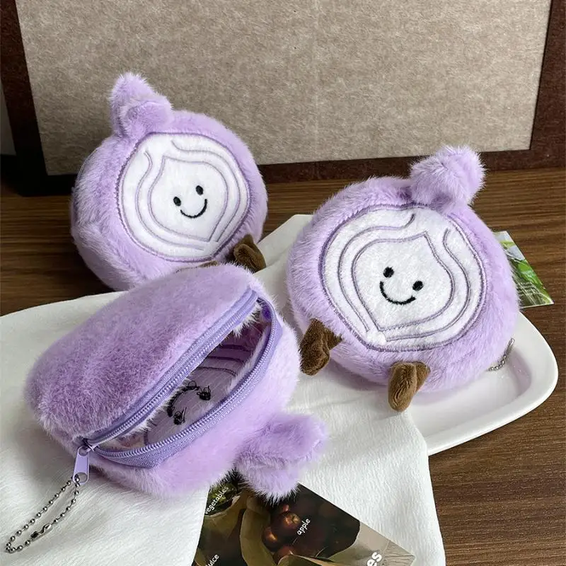 Lindo cebolla de peluche monedero colgante llavero Kawaii dibujos animados simulación creativa cebolla bolsa de almacenamiento varios dijes cartera