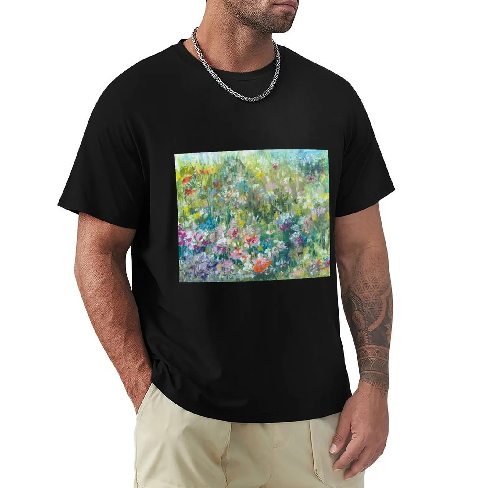 Wild flower meadow in oil pastels T-Shirt Performance Workout Short Sleeve Tee