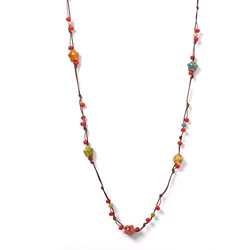Colorful Starry Ceramic Necklace and Bracelet 2-in-1 Handmade Adjustable Boho Jewelry Long Pendant for Women 199
