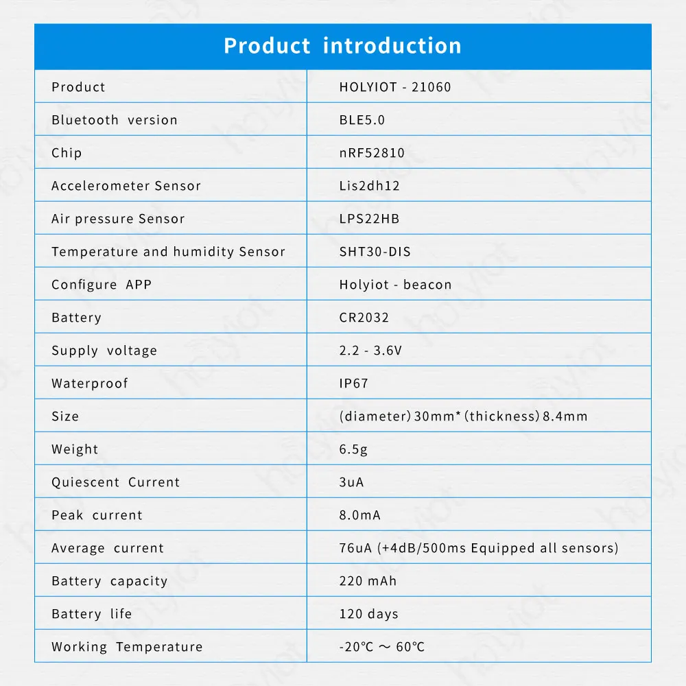 Бесконтактный маркетинг Holyiot ble тег ibeacon с акселерометром LIS2DH12 SHT30 температура влажности LPS22HB датчик барометра
