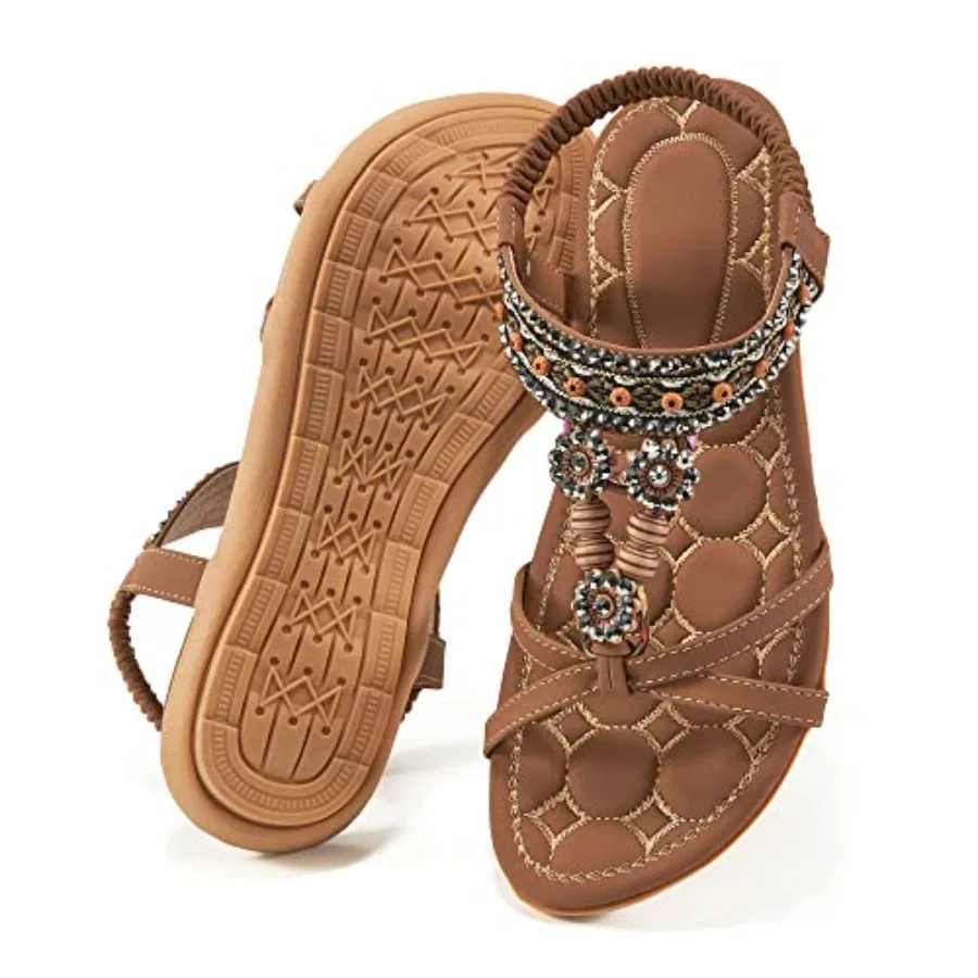 Alicegana Womens Sandals Dressy Summer: Comfortable Bohemian Flats Elastic Ankle Strap Casual Walking Women Shoes Footwear 2026