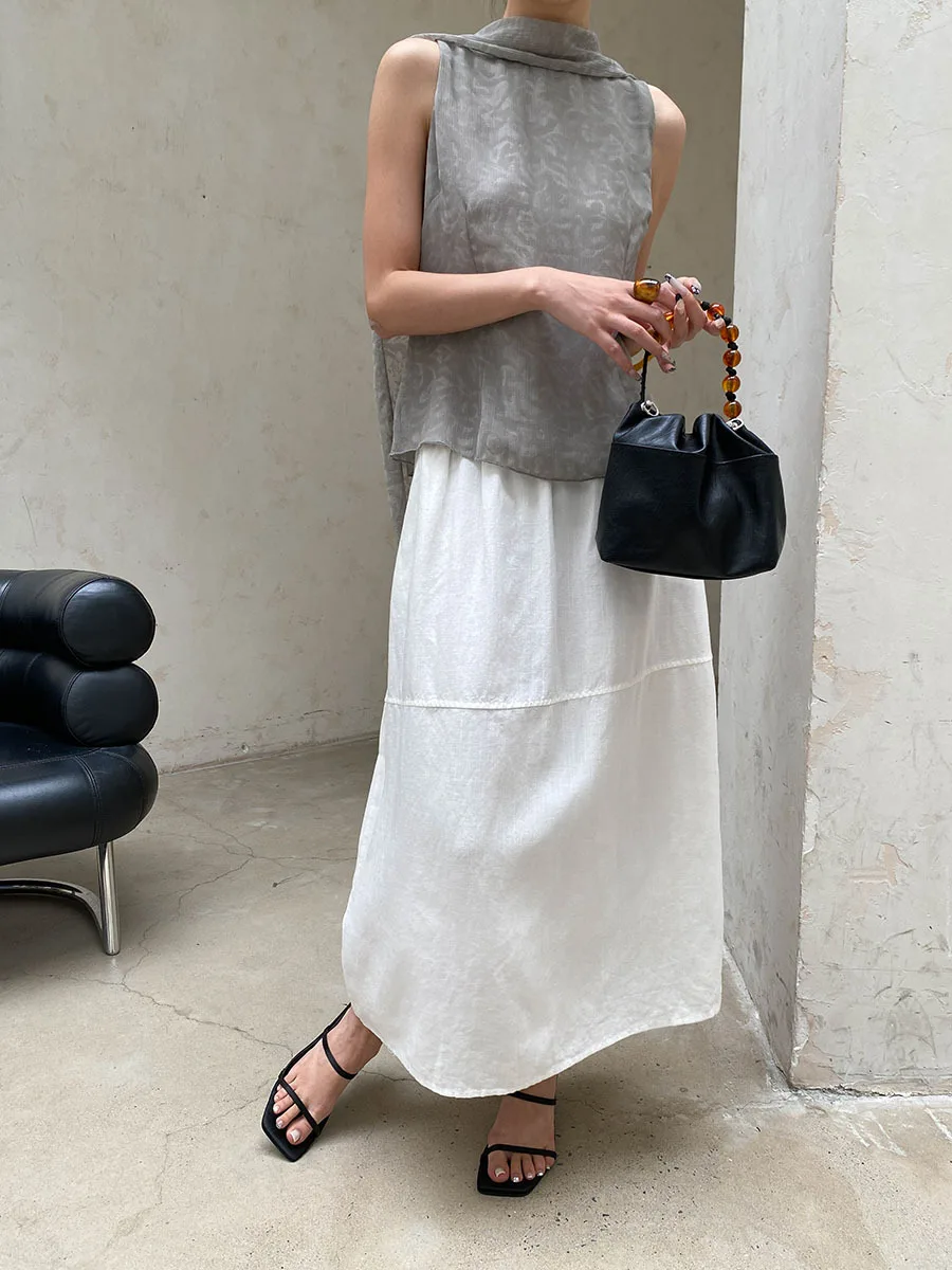 Sommerliche Damen-Retro-Jacquard-Weste mit Schleifenband und Neckholder, ärmellos – Detail 3