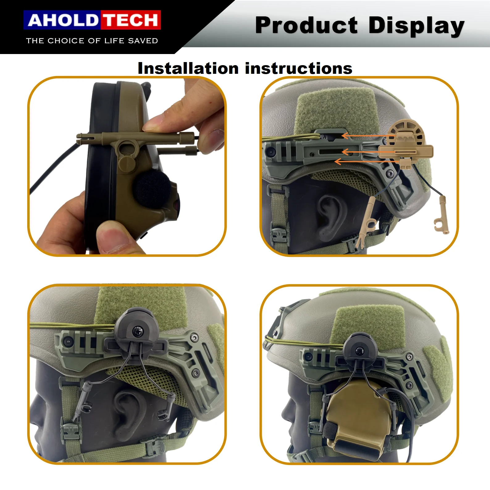 Aholdtech-Soporte táctico para auriculares, adaptador de riel de M-LOK, con cancelación de ruido, para COMTAC I II Series