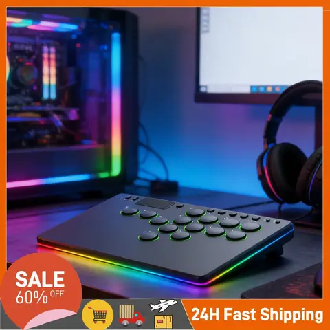 14 Keys All-Button Arcade Controller with RGB Arcade Fighting Stick Supports Hot Swap for Switch/ 4/PC Gaming