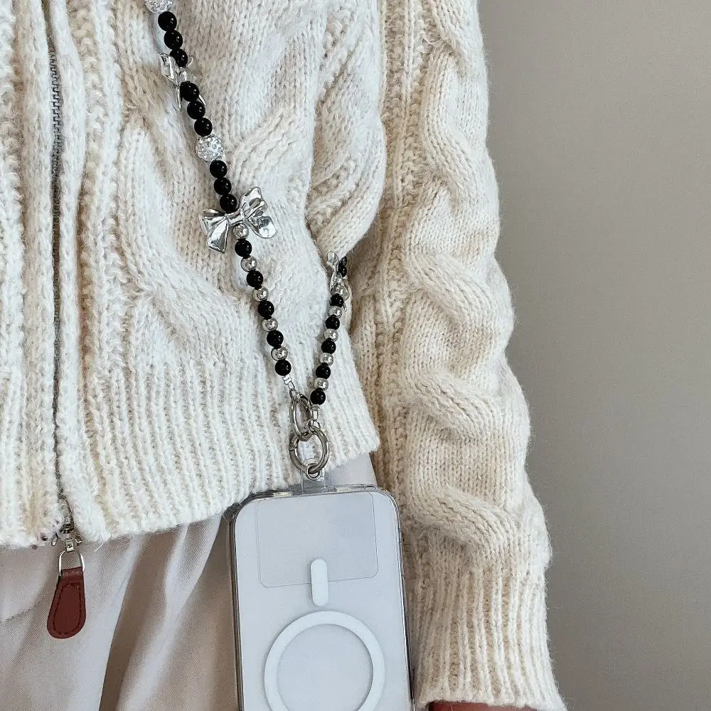 

Ремешок для телефона с бантом и сердечком, диагональный ремешок-цепочка для телефона через плечо, цепочка для сумки с бусинами, цепочка для телефона своими руками