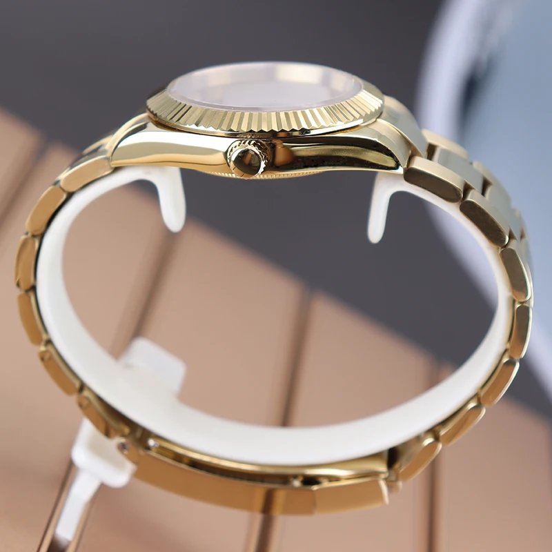 Caja de reloj curvada estriada dorada, 36mm, 39mm, zafiro para SK DJ NH35 NH36 NH38 NH34 Miyota 8215, movimiento, pulsera de Jubileo con esfera de 28,5mm