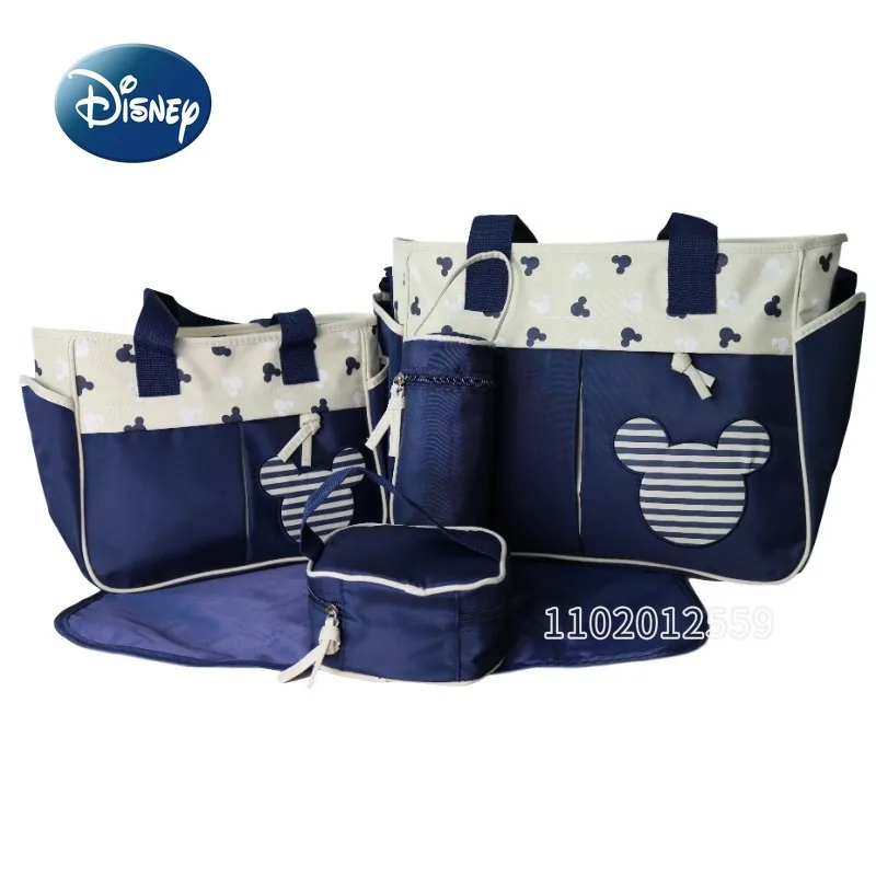 Disney Mickey\'s New Diaper Bag Handbag Luxury Brand Fashionable Baby Bag Cartoon 5-piece Set Baby Diaper Bag Multi Functional