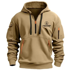 Autumn new VOLCOM men's comfortable sports zipper contrasting hooded sweatshirt printed design hooded sweatshirt