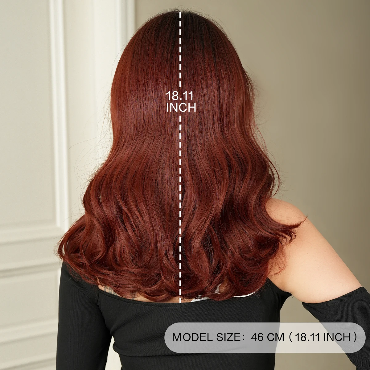 Shoulder Length Body Wave Wine Red Wig for Women High Density Synthetic Layered Modest Fashion Middle Part Wigs with Dark Roots - view 4