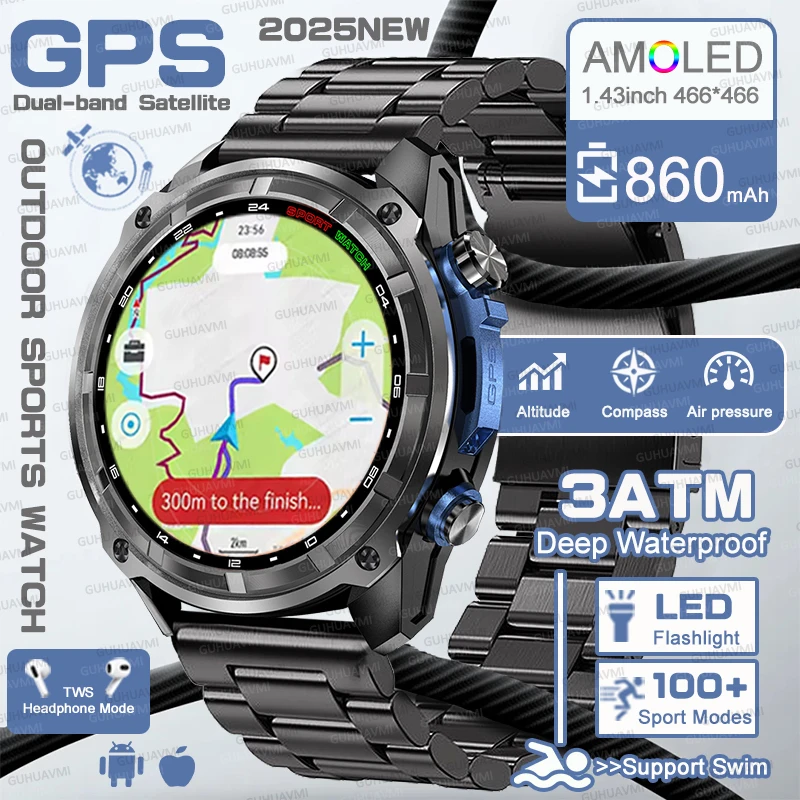 Outdoor T-REX3 SmartWatch GPS satellitare dual-band con mappe offline Lettore video con memoria da 4 GB Orologio sportivo impermeabile 860 mAh 3ATM
