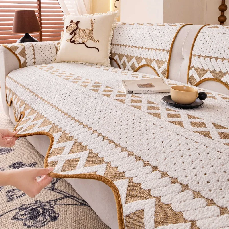 Chenille Sofa Cushion Autumn and Winter New Retro Shaped Cushion Wear-resistant Anti Slip Warm and Comfortable Cover Cloth Towel