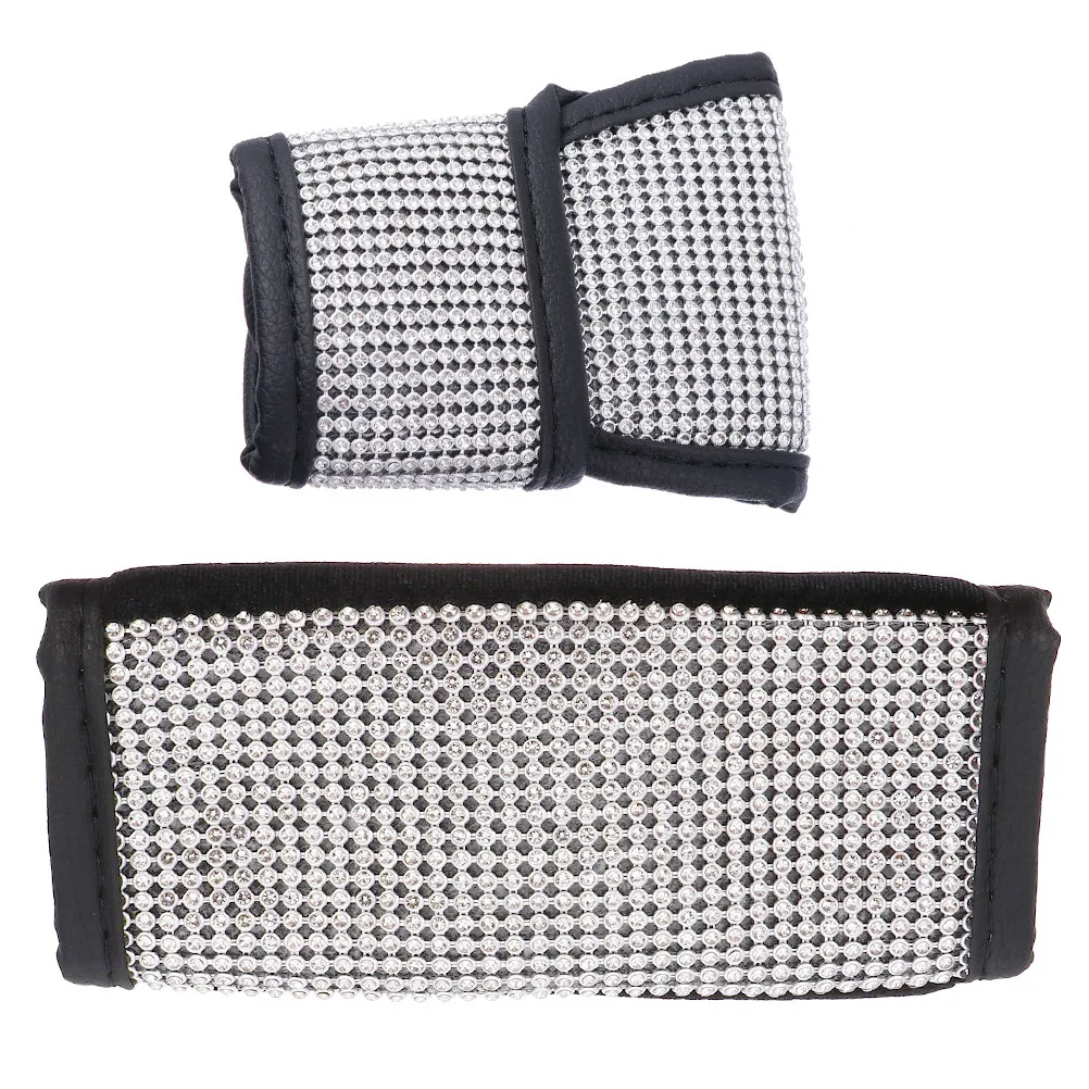 

2Pcs Fashion PU Handbrake Protector Diamond Rhinestone Car Gear Cover Anti-Slip Removable Interior Accessory