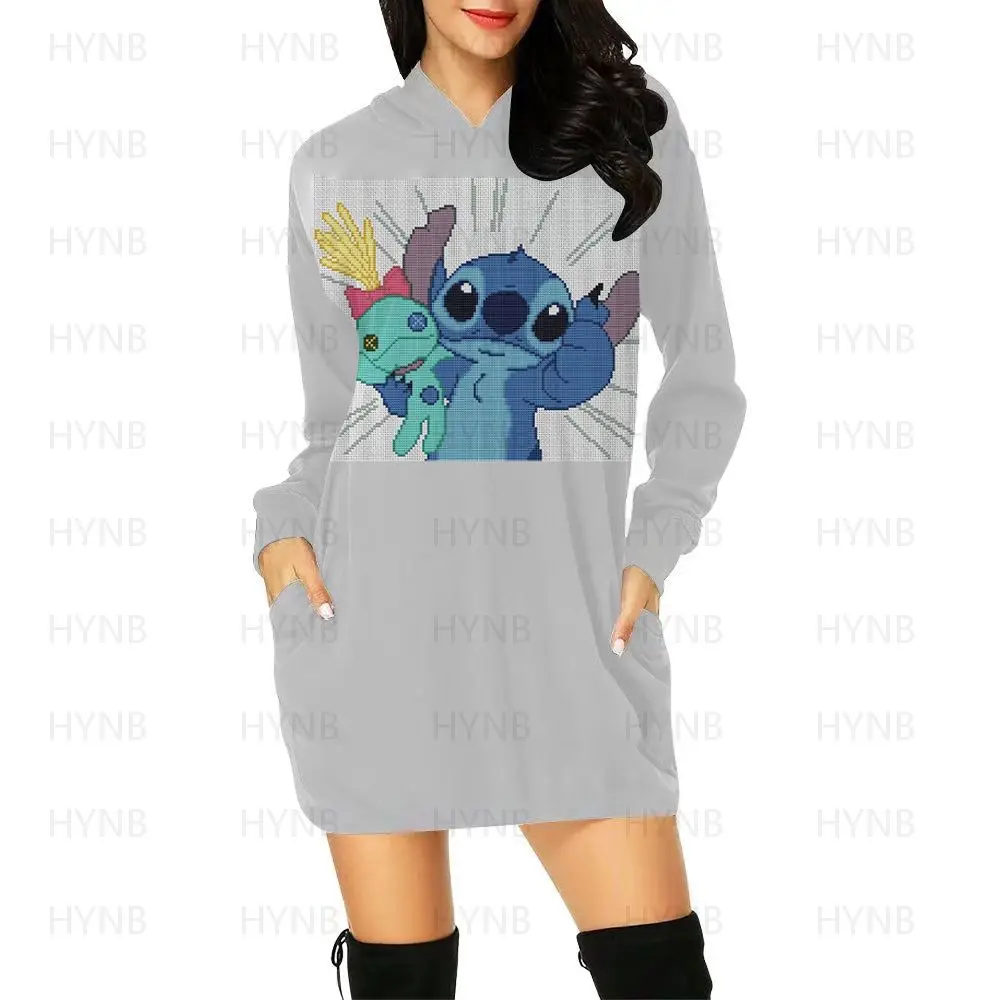 Dresses for Women 2022 Long Sleeves Y2k Mini Dress Sweater Dress Luxury Party Disney Stitch Kawaii Fashion Woman Clothes Hoodie