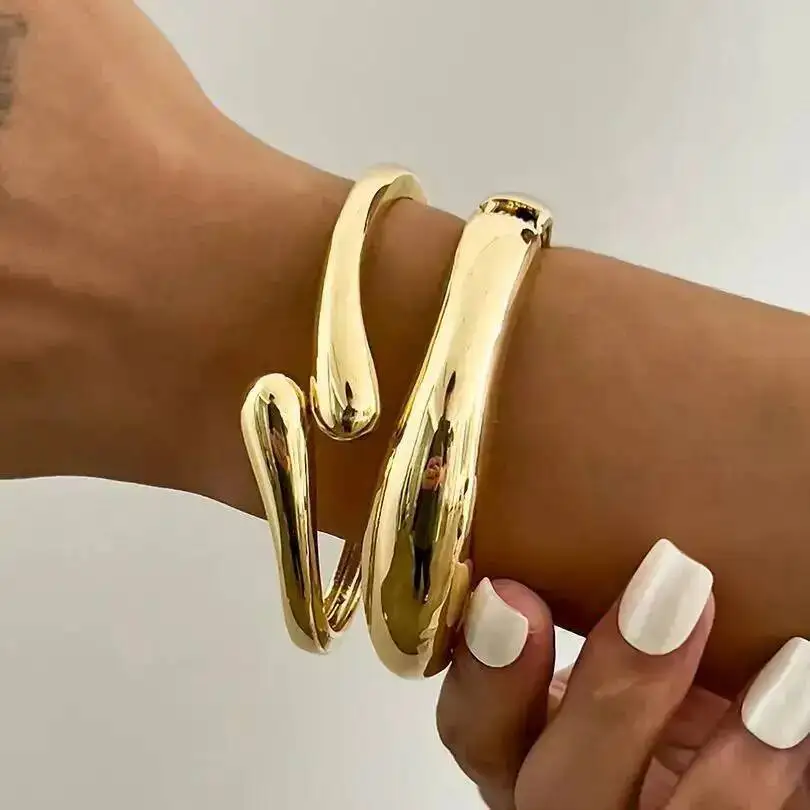 

Lacteo 2 Style Fashion Simple Glossy Spring Bangle Women Vintage Punk Stackable Opening Bracelet Daily Party Jewelry Accessories