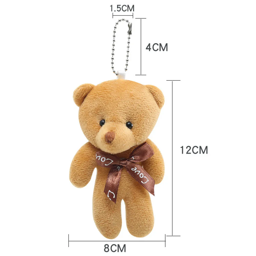 12cm Cute Mini Teddy Bear Doll Car Keychain Novelty Girls Cartoon Small Animal Kawaii Key Chain Trinket Car Accessoires