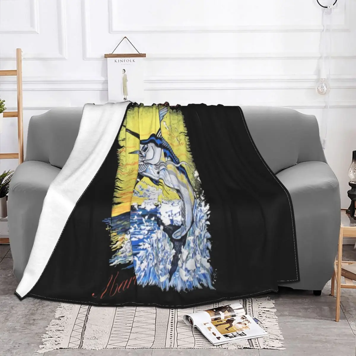 90S Vintage Florida Marlin Fish Mens Unisex Black Size S To 234Xl Bc308 Throw Blanket