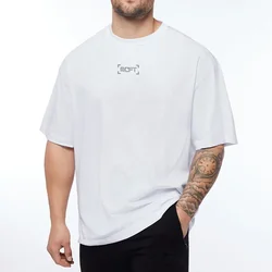 Oversized T-shirt Mens Dropped Shoulder Short Sleeve Fitness T Shirt Men Summer Mesh Loose Gym Clothing Bodybuilding Tops Tees