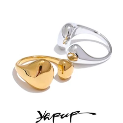 Yhpup Stainless Steel High Quality Minimalist Daily Smooth Fashion Open Adjustable Ring Waterproof Electroplated Cast Jewelry