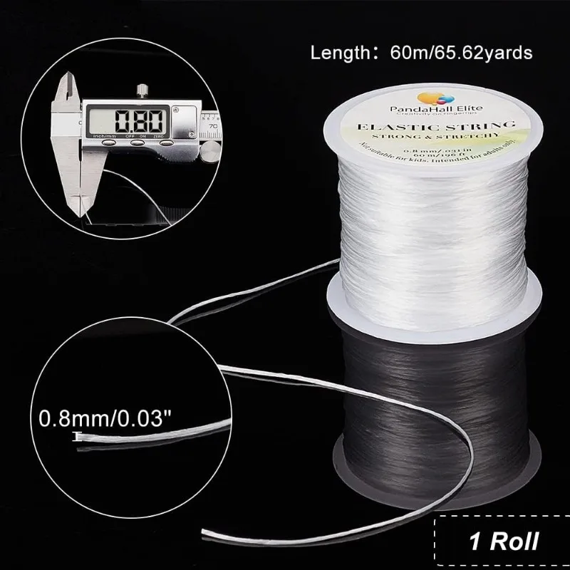 0.8mm White Elastic String 60m/196 ft Stretchy Polyester Threads Bracelet Cord Bead Thread Cord Elastic Thread for Clay