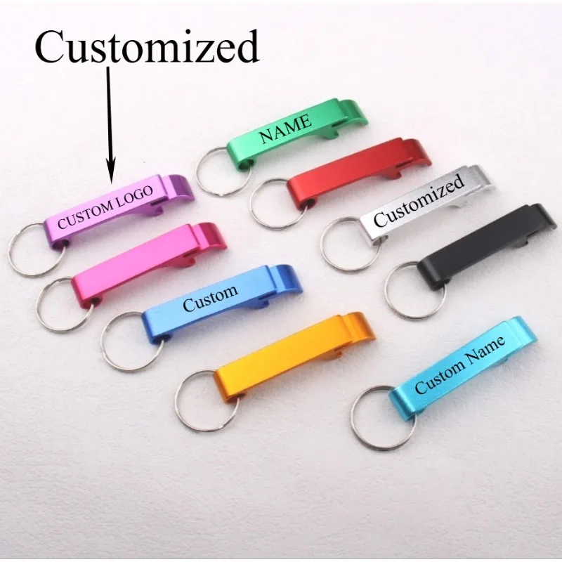 Custom LOGO Name Bottle Opener Beer Keychain Multifunctional Laser Carving Key Ring Chain Chain Bar AD Multi Colo Keyring Gift