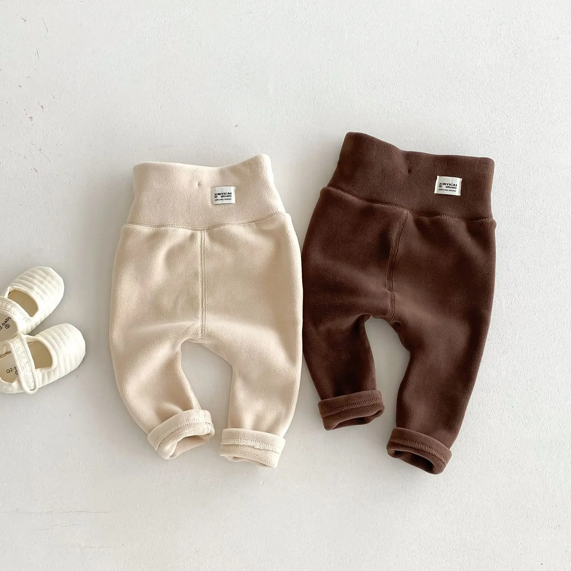 Baby Clothes Kids Fleece Belly Pants 0-2 Years Old Autumn Winter Korean Style Baby Warm High Waist Solid Color Casual Pants