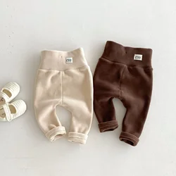 Baby Clothes Kids Fleece Belly Pants 0-2 Years Old Autumn Winter Korean Style Baby Warm High Waist Solid Color Casual Pants