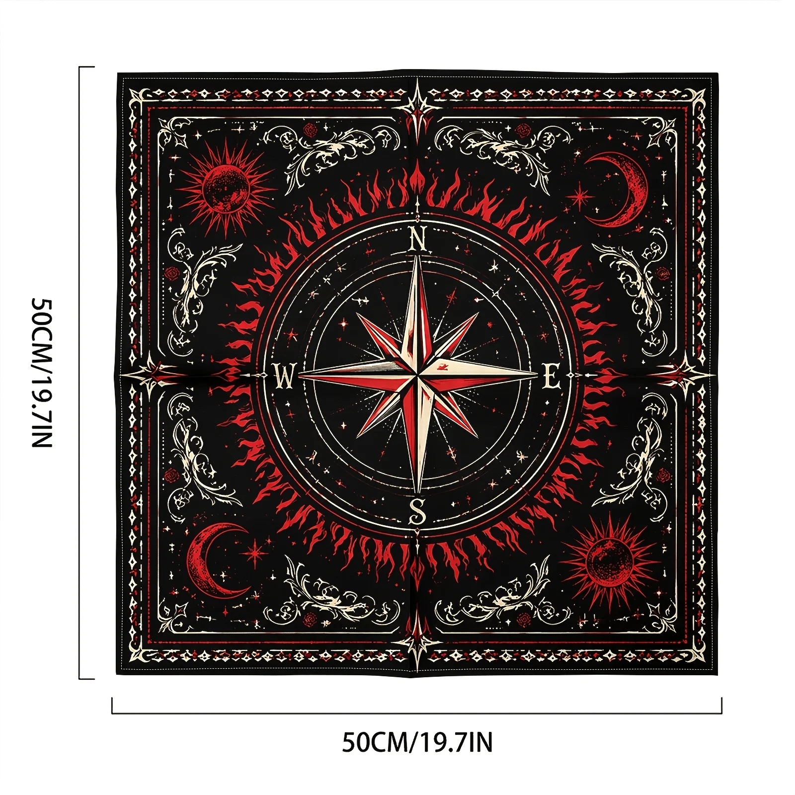 Vintage Celestial Compass Rose Tablecloth Black Red Astrology Zodiac Sun Moon Witchy Bohemian Decor 60x60cm