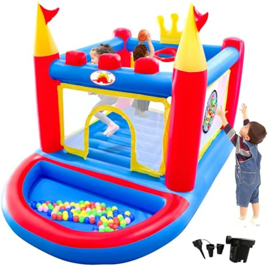 

Inflatable Bounce House with Blower PVC Bouncer for Ages 3-8 Indoor Outdoor Bouncy Playhouse Jumping Castle with Pump Ball Pit