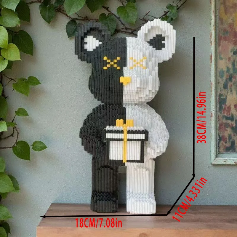 

3026-Piece Gift Box Violent Bear Micro-Particle Building Block Model, Cute Animal Cartoon Family Building Block Model Desktop or