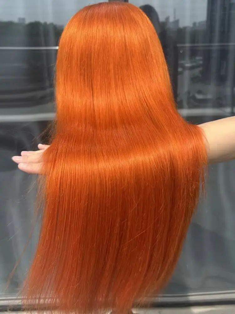 16A 100% Remy Echthaar Orange-Ingwer Glatt 13x6 13x4 HD Lace Frontal Echthaarperücken für Damen # 350 Lace Wigs Echthaar 180% Dichte