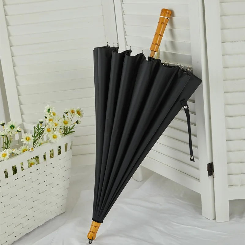 24K Retro Chinese Long Handle Umbrella Luxury Wood Handle UV Sun Protection Parasol Umbrella Male Female Rain Sunny Umbrellas