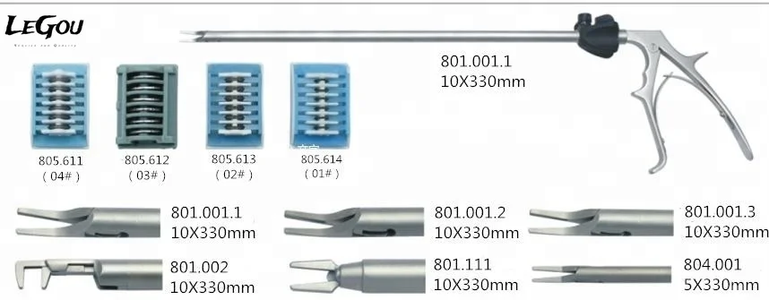 Titanium Clip Applier with diam 10mm length 330mm clip titanium with single action instruments