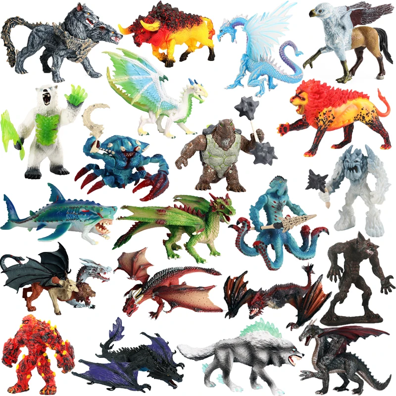 New Original Savage Dinosaurs Myth Dragon Animals Model Fire Bull Octopus Monster Bear Action Figures Kids Collection Toys Gift