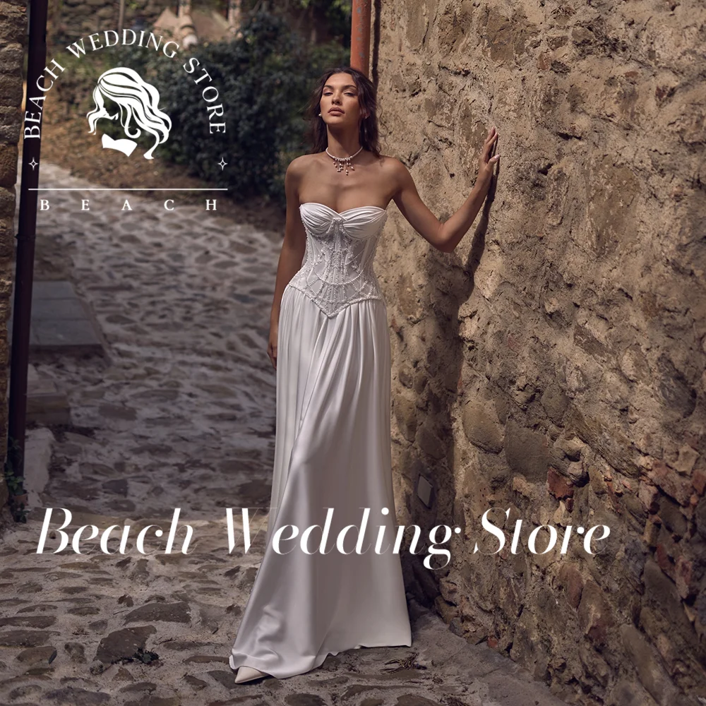 

Пляжное современное простое свадебное платье без рукавов с открытой спиной длиной до пола и высоким разрезом, элегантное свадебное платье Vestidos De Novia по индивидуальному заказу