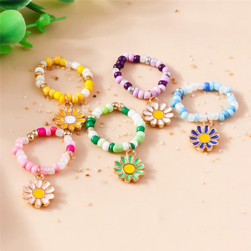 Aihua Koreanische Bunte Blume Ring Sets Böhmen Handgemachte Multi Perlen Reis Perlen Finger Ring Für Frauen Strand Schmuck Geschenke – Detail 15