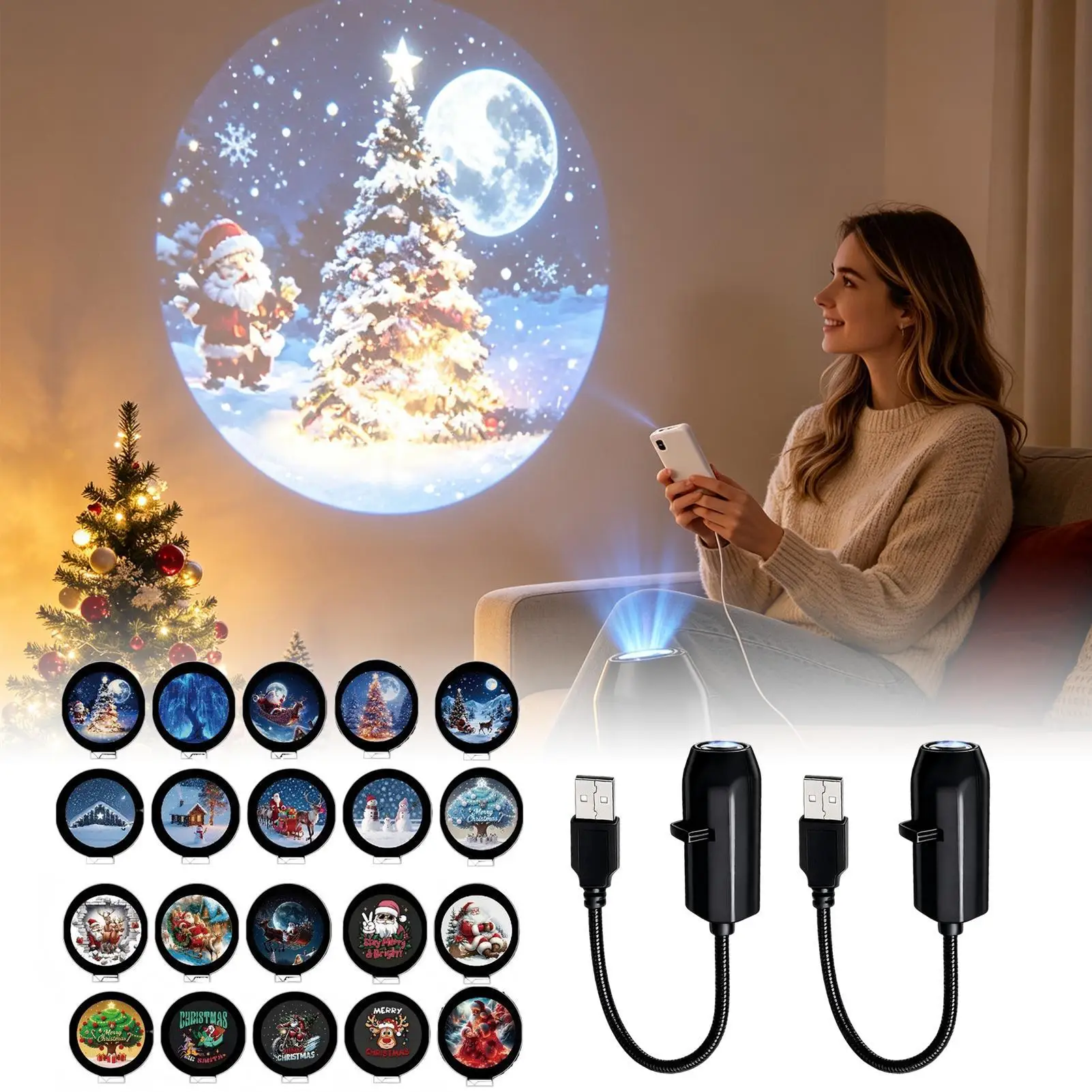Christmas LED Projector Light 10pcs Projection Patterns- Adjustable Santa Claus Christmas Tree Night Light Christmas Decoration