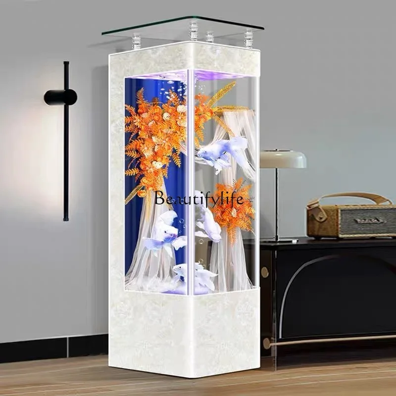 

New Fish Tank Living Room Small Floor Vertical Intelligent Hot Bending Integrated Replacement-Free Aquarium Back Filter