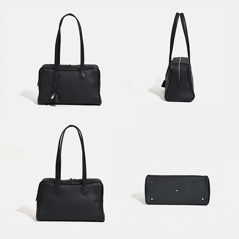 Genuine Leather Women’s Tote Handbag with Silver Lock Shoulder Bag