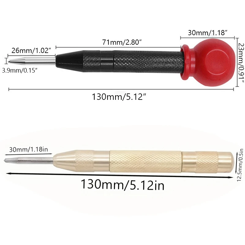 2-piece set with and without cap Automatic Center Punch Spring-Loaded Metal Hole Punching Pen Precision Marking&Hole StarterTool