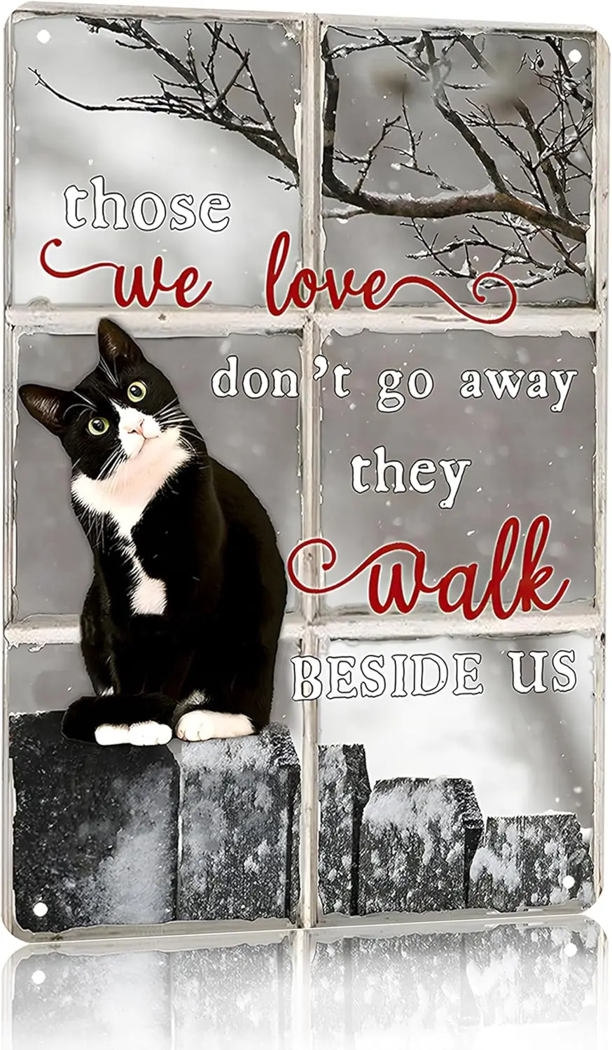Vintage Cat Tin Sign Those We Love Don;t Go Away They Walk Beside Us Sign Memorial Gift For Home Living Room Bedroom Wall Decor