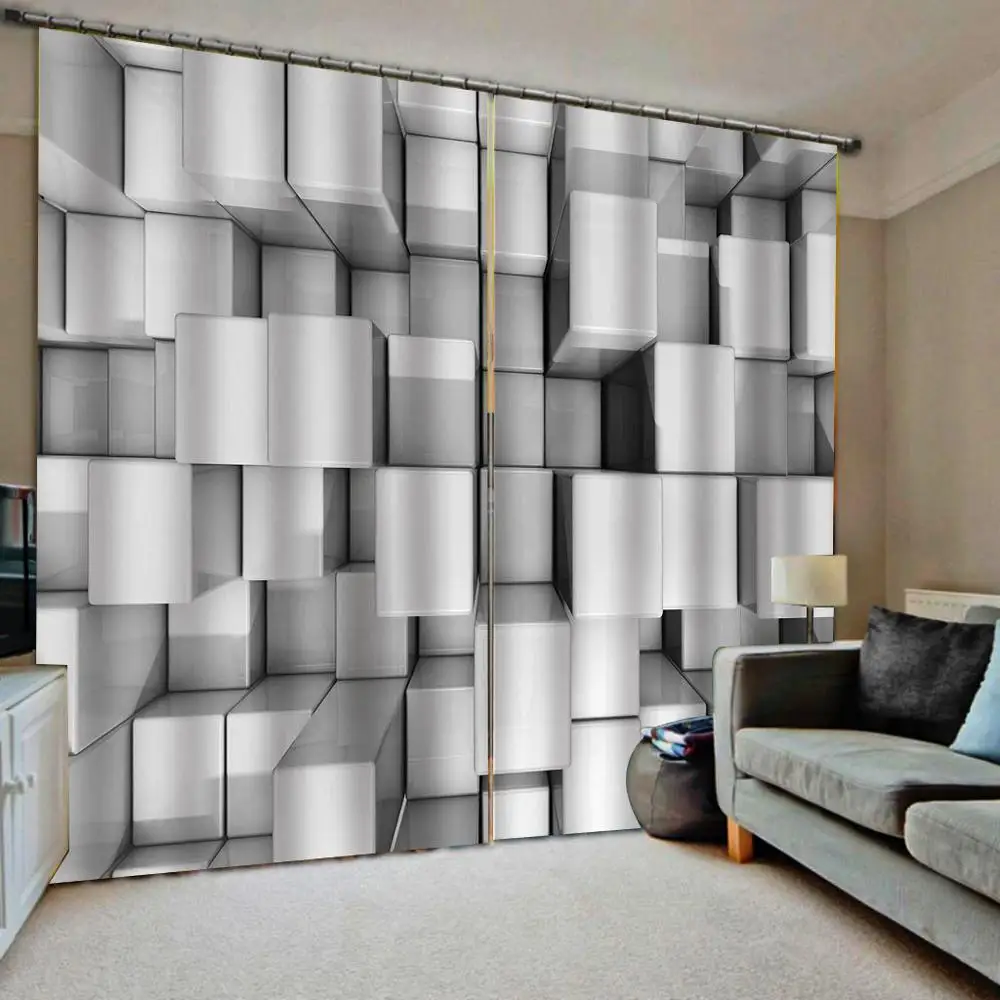 Square solid curtains High quality custom sliver 3d curtain fabric stereoscopic curtains Blackout curtain