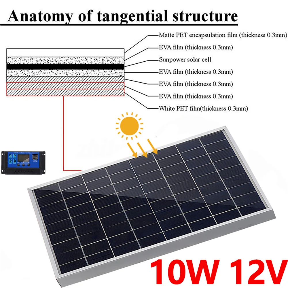 10W 12V Solar Panel System Portable Battery Charging Power Bank Solar Inverter Kit Solar Panel Kit  For Home Outdoor Camping