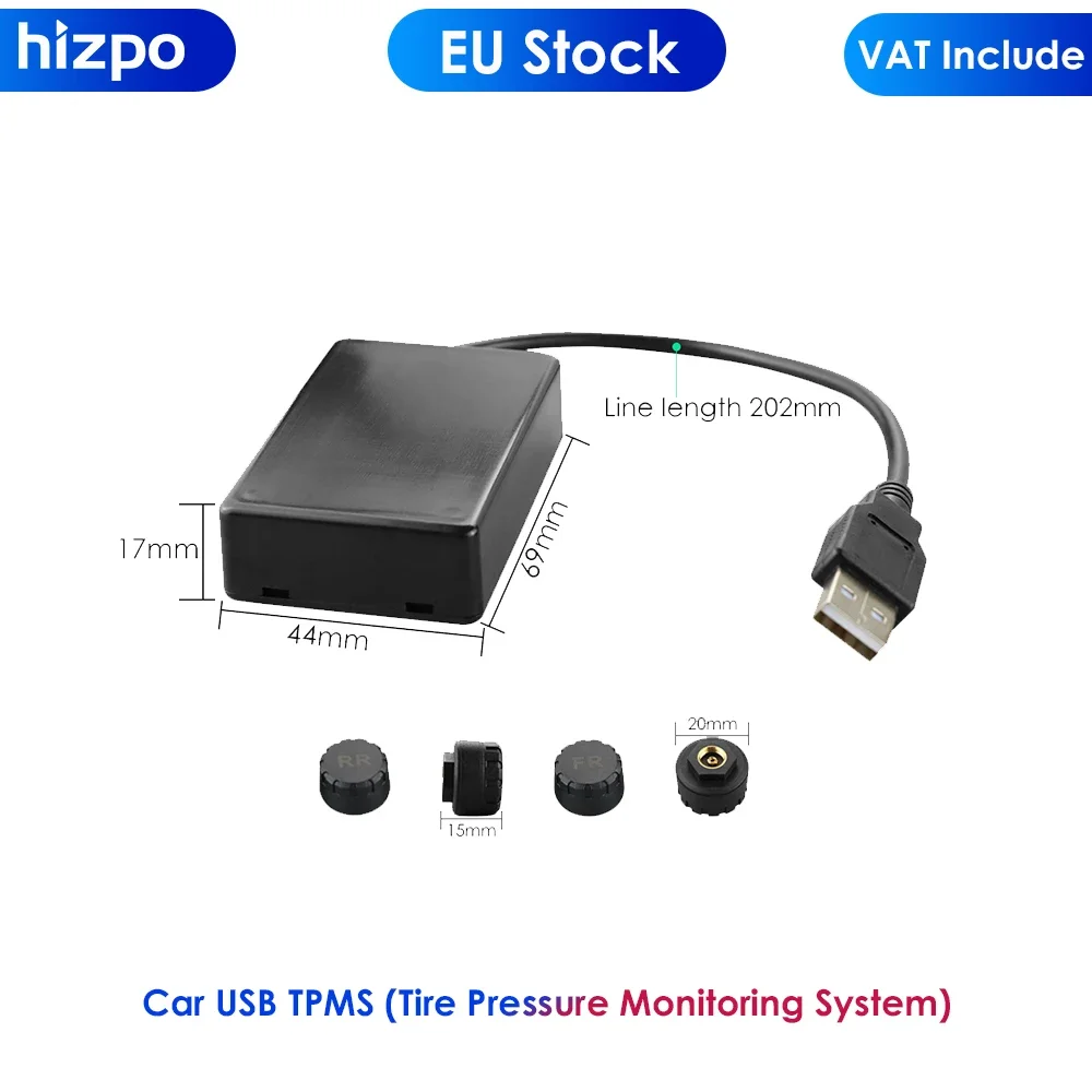 Hizpo EU Car USB TPMS (Tire Pressure Monitoring System) for Android Multimedia Player Car Navigation Display Head Unit Autoradio