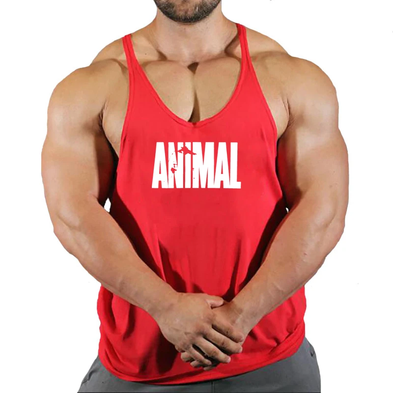 ANIMAL Letter Printed Gym Clothing Mens Bodybuilding Fitness Tank Top Cotton Raceback Stringer Singlets Workout Sleeveless Shirt