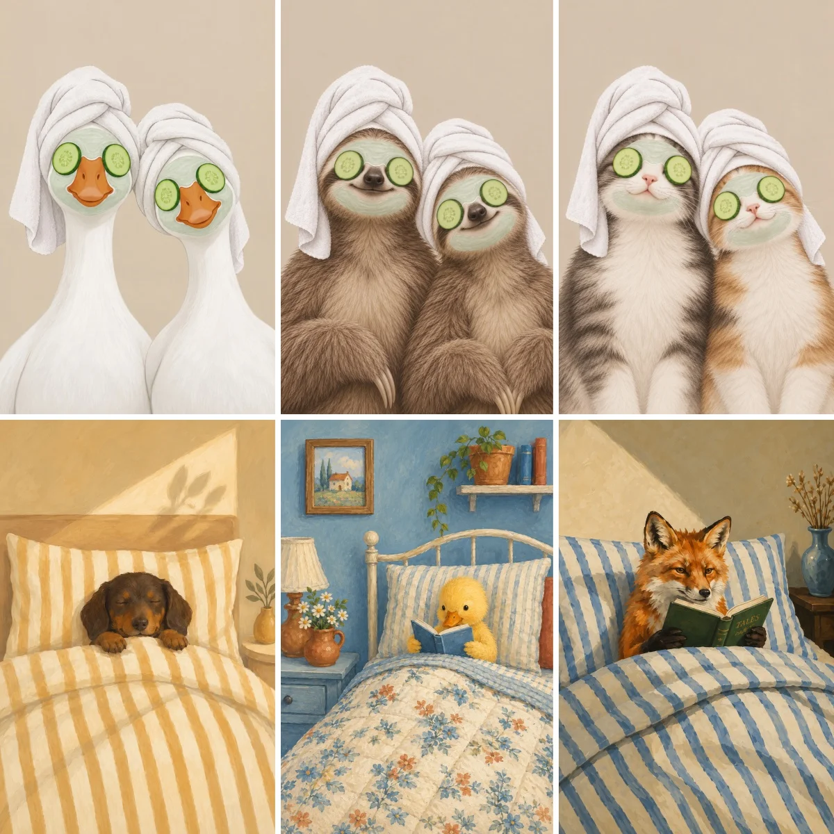 Nursery Wall Art Prints Cute Animal Book Lovers Sloth Face SPA Goose Sleep Dog Funny Bathroom Bedroom Posters For Home Decor