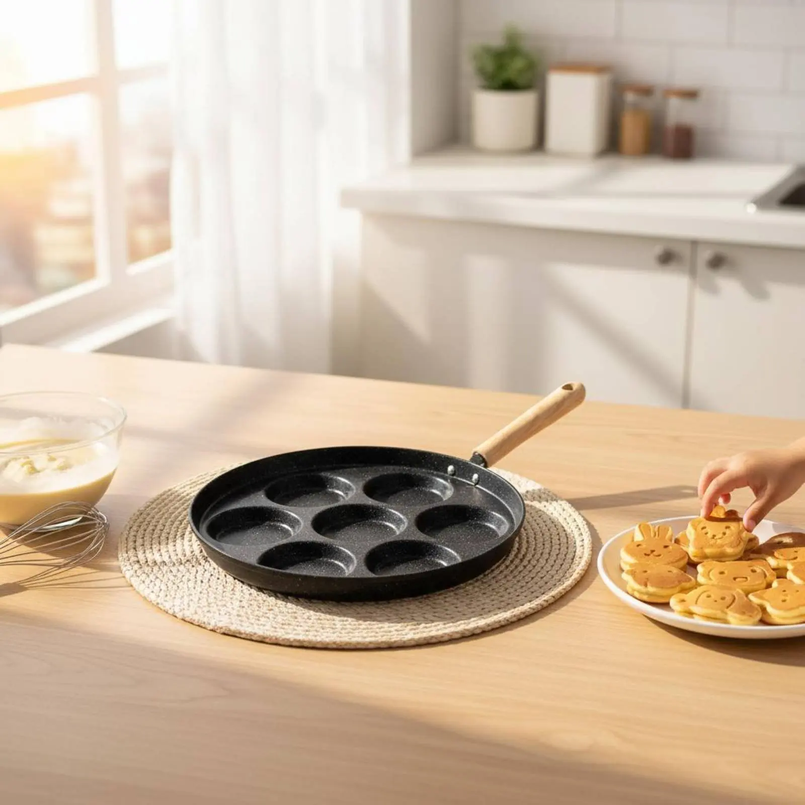 Flat Bottom Pancake Pan Low Smoke Non-Stick Crepe Pan Maifan Stone Skillet PFOA without Dosa Tawa Heat-Resistant Handle
