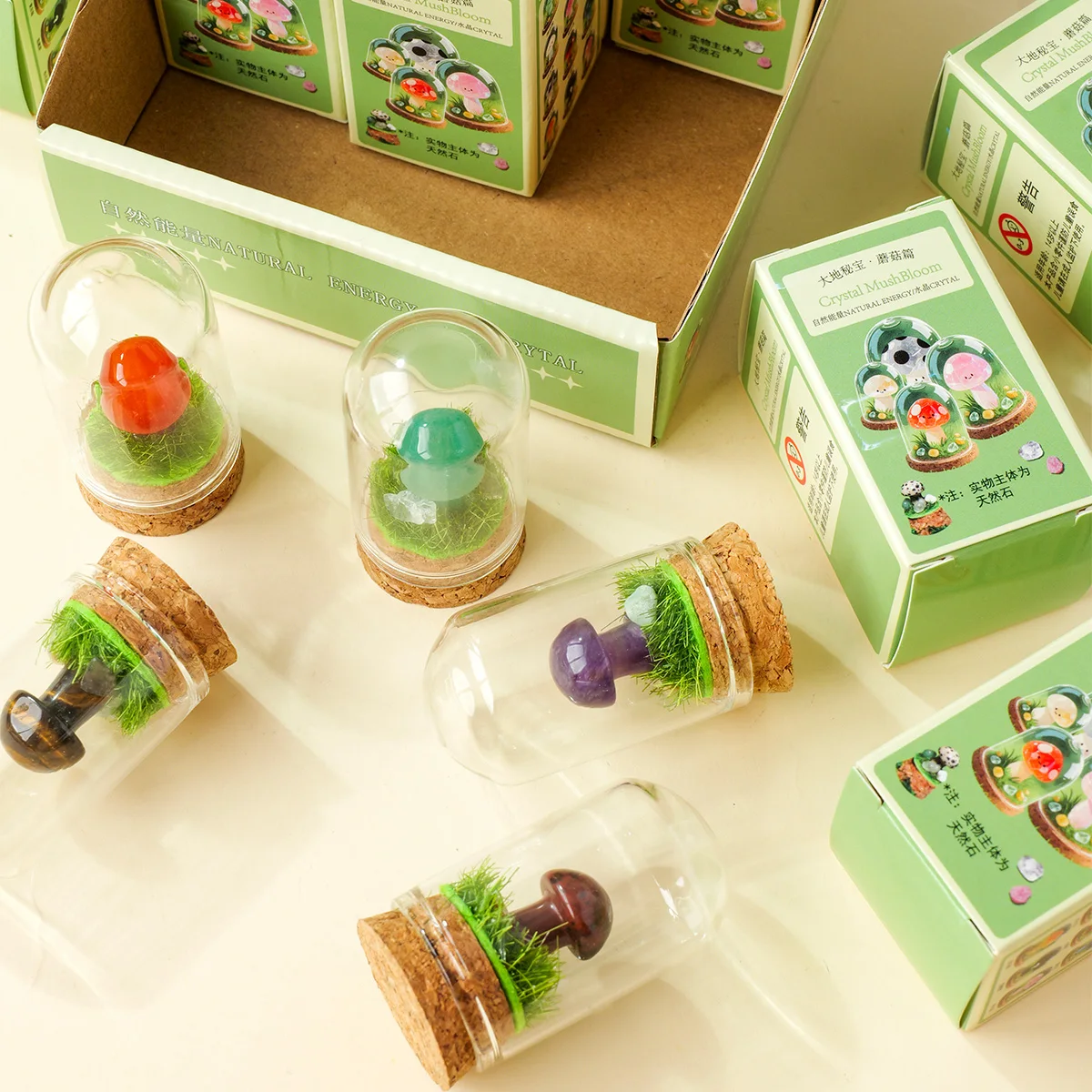 1 قطعة الفطر الكريستال الطبيعي أتمنى زجاجة صندوق أعمى زخرفة كريستال الحجر الخام المعدنية عينة الانجراف زجاجة ديكور المنزل الحرفية